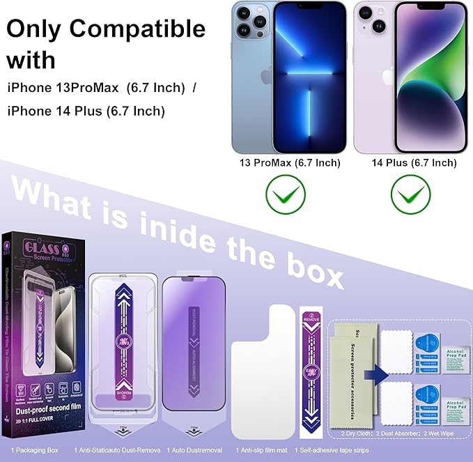 2 Pack Anti Blue Light Matte Screen Protector for iPhone 13 Pro Max and iPhon 14 Plus 6.7-Inch Auto Dust Removal, No Bubbles, Tempered Glass Film, Easy Installation