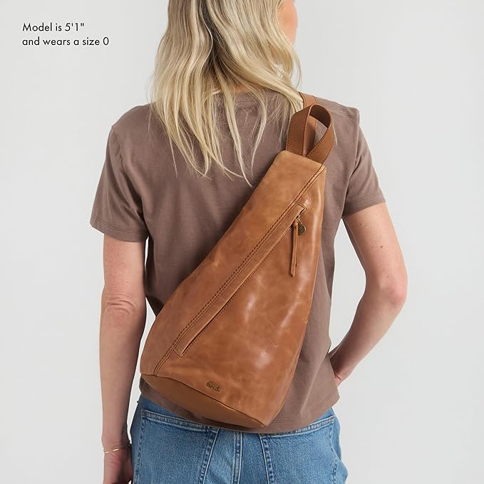 The Sak Geo Sling Backpack in Leather, Convertible Design, Tobacco