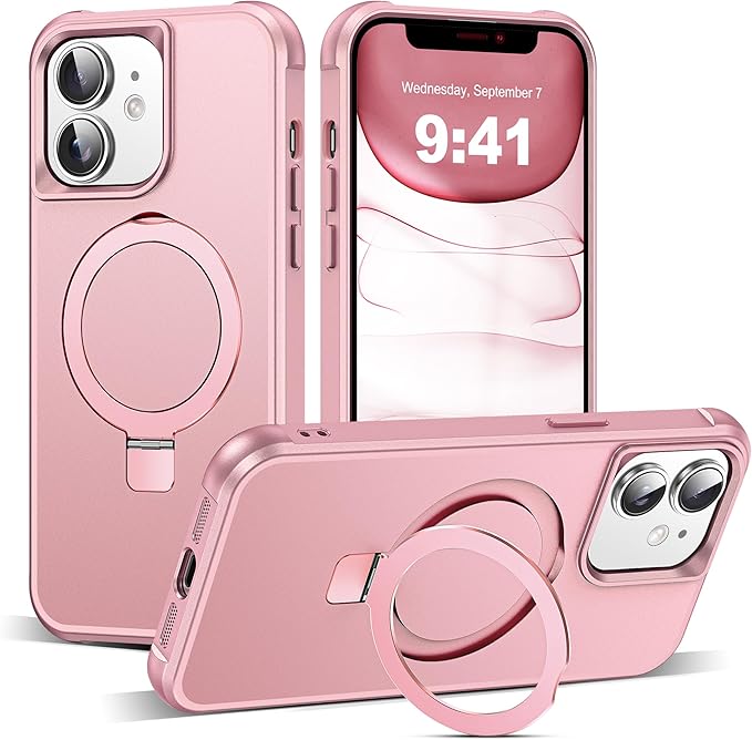 Compatible with iPhone 11 Case with Invisible Magnetic O-Ring Stand Military-Grade Case for iPhone 11 6.1" [Compatible with Mag-Safe][Great Grip Feeling], Rose Gold