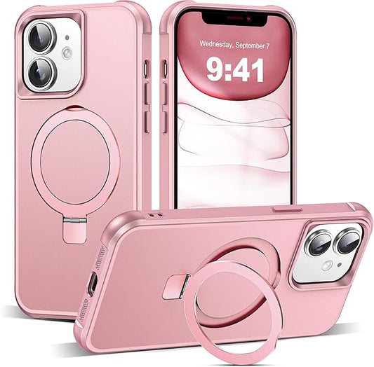 Compatible with iPhone 11 Case with Invisible Magnetic O-Ring Stand Military-Grade Case for iPhone 11 6.1" [Compatible with Mag-Safe][Great Grip Feeling], Rose Gold