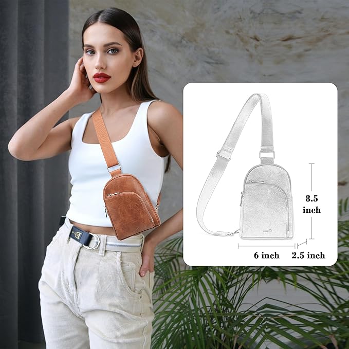 INICAT RFID Blocking Sling Bag Leather Crossbody Bags for Women Fanny Pack Cross Body for Woman Chest Bag for Travel 1.9L