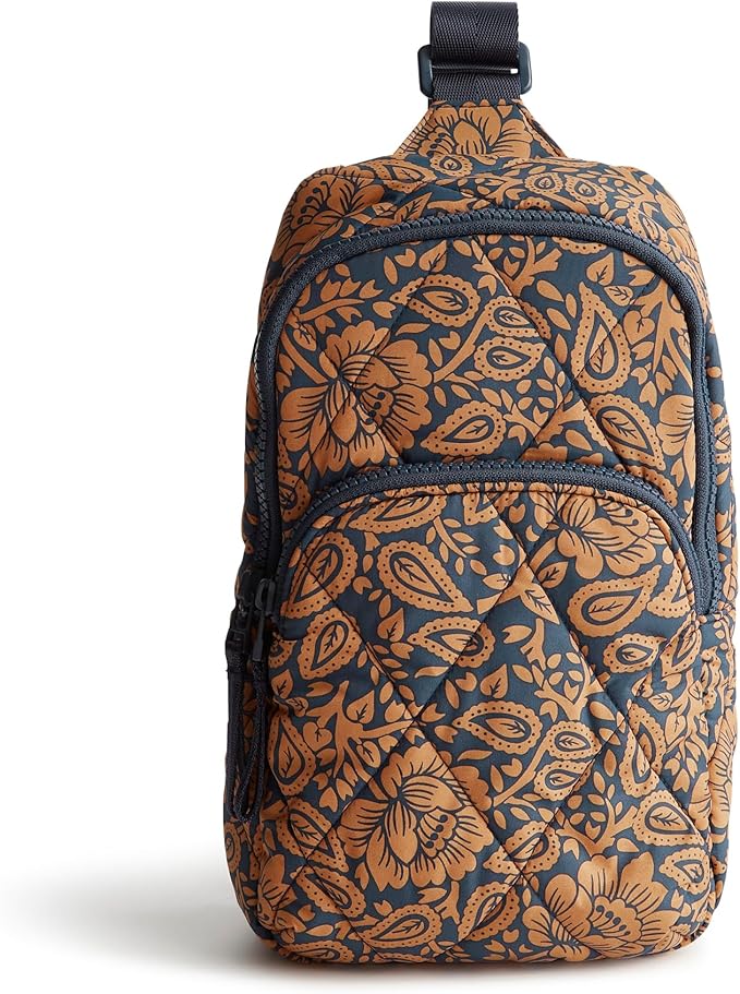 Vera Bradley Women's Lorman Sling Backpack-Featherweight Bag, Lotus Montage Roasted Pecan, One Size