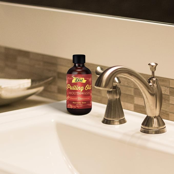 THE DIRT Oil Pulling Mouthwash - Gluten Free - Removes Plaque, Tartar, Bad Breath & Whitens Teeth (Sweet Cinnamon, 4 Ounce)