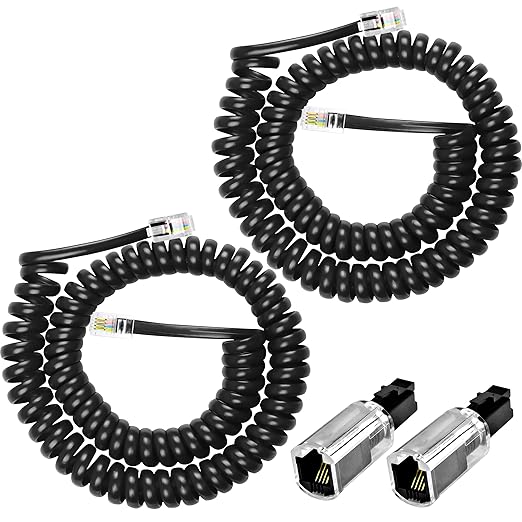 MEIRIYFA RJ9 Telephone Cord Phone Cord for Landline Detangler Desk Phone Handset Coiled Cable, 4P4C Male to Male Cable with 360 Degree Phone Line Anti-Tangler -2 Pack(9.8FT)