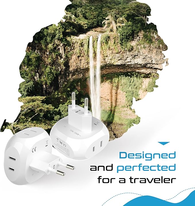 Ceptics European Travel Plug Adapter Europe Power Adaptor Charger 4 Input - Ultra Compact - Light Weight - USA to Any Type C Countries Such as Italy, Iceland, Austria and More - 2 Pack (PT-9C)