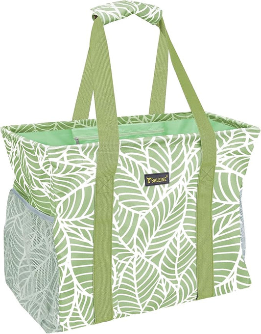 BALEINE Extra Large Utility Tote Bag with Wire Frame for Storage (Antique Foliage, 16.5''x14''x10'')