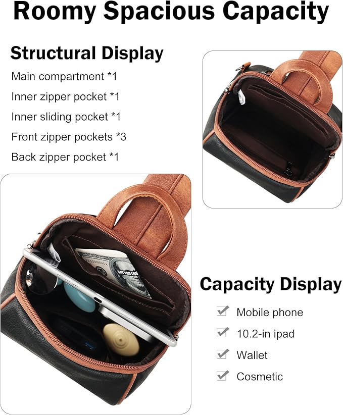 FADEON Sling Bag for Women, Crossbody Purse with Tassels, Designer Leather Shoulder Chest Bags for Travel