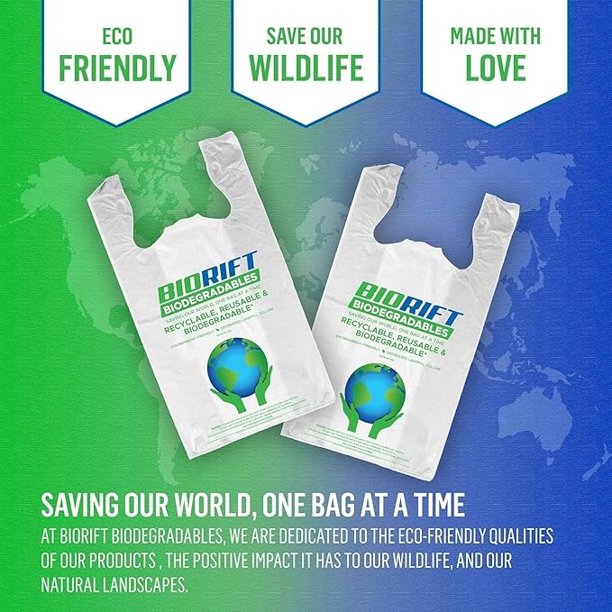 Biodegradable Thank You Bags | 1000 Count - Bulk | Extra Thick, Strong, Recyclable, & Reusable | 100% Biodegradable Shopping Bags, Grocery/Restaurant/Supermarket | 12" x 6.5" x 22" |