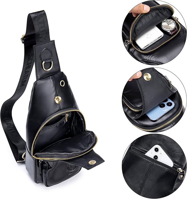 LUKZIJAES Genuine Leather Sling Bag for Men