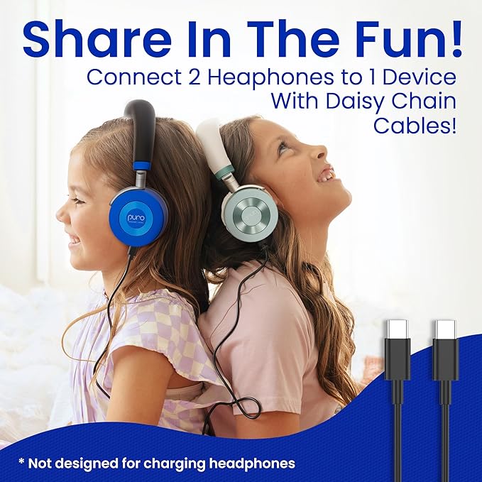 Puro Sound Labs JuniorJam Plus Volume-Limiting Wireless Bluetooth Headphones for Kids, Secure Audio with Adjustable On-Ear Design, 22-Hour Battery, Ideal for Tablets, Smartphones & PCs - Blue
