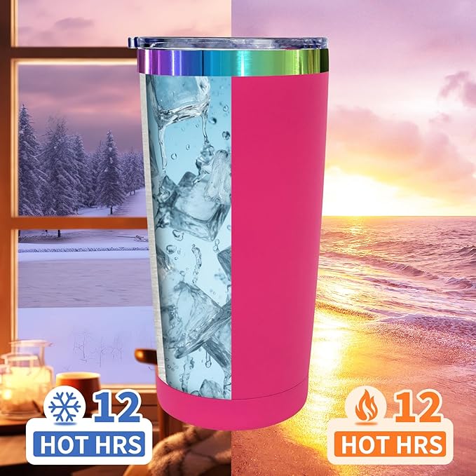 20 oz Stainless Steel Tumbler with Lid and Straw Double Wall Vacuum Insulated Coffee Mug Powder Coated Cup for Hot and Cold Drinks (Rosy,12 pack)