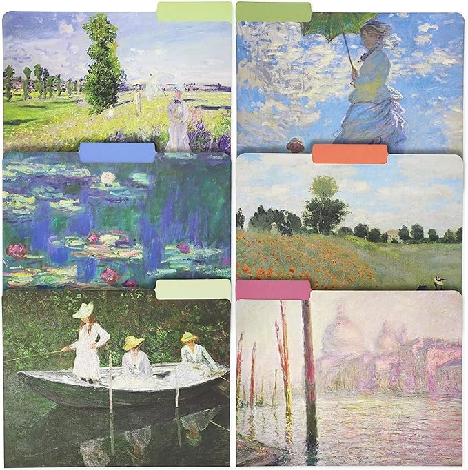 The Gifted Stationery File Folder - Letter Size, 12 Pack, Monet Design, 1/3 Cut Tabs - Decorative File Folders for Office & School Supplies