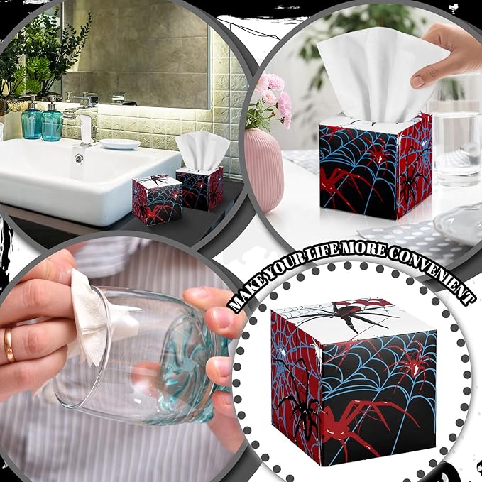 12 Pack Spider Facial Tissues Cube Face Boxes 600 Sheets 3 Ply Small Spiderweb Square Tissues Bulk for Spider Birthday Party Decorations