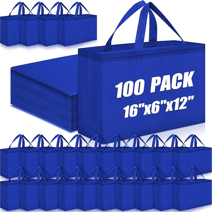 Windyun Reusable Grocery Bags Large Non Woven Shopping Bags with Handles Foldable Portable Tote Bulk, 16x6x12 Inch