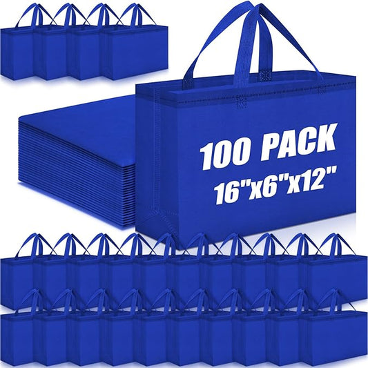 Windyun Reusable Grocery Bags Large Non Woven Shopping Bags with Handles Foldable Portable Tote Bulk, 16x6x12 Inch