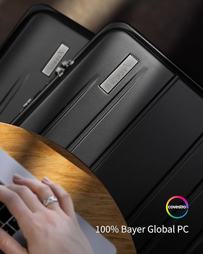 LUGGEX Carry On Luggage 22x14x9 Airline Approved, Polycarbonate Hard Suitcase with Front Pocket (Blue, 20 Inch, 35L)