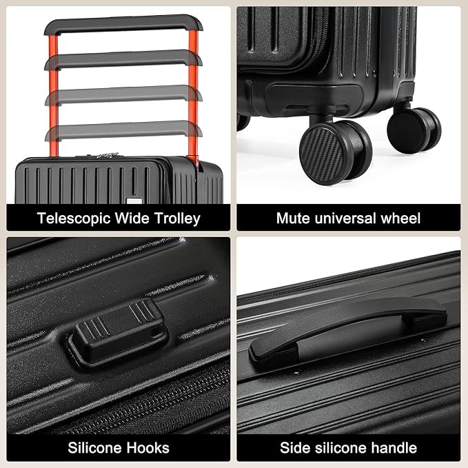 Joyway Hardshell 24 inch luggage with spinner wheels, Lightweight Hardside large checked withTSA Lock (Black, Checked Luggage-24 Inch)