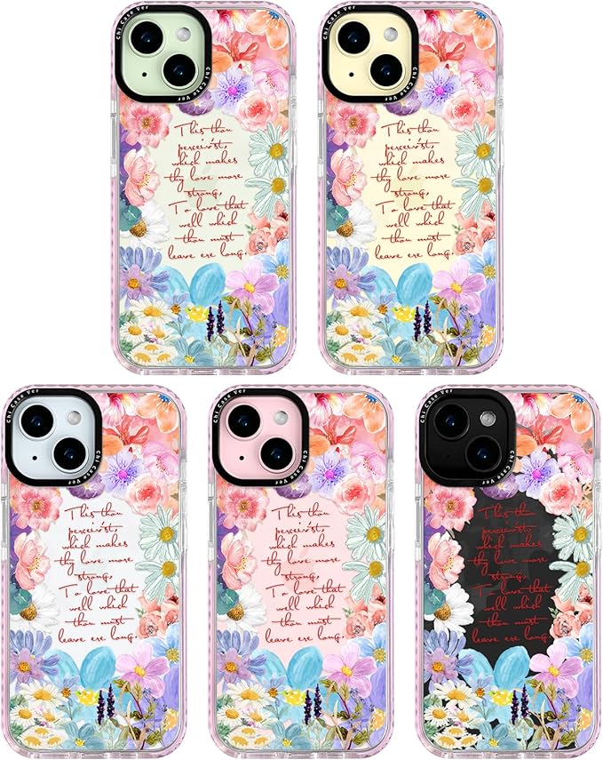 for iPhone 15 Plus Case, Romantic Floral Pattern with Poetic Quote, Military-Grade Drop Protection, Cute Soft Slim TPU Protective Cover with Camera Protection for Women & Girls