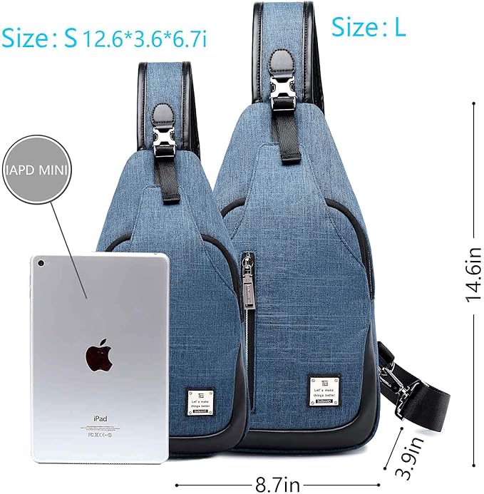 Small Sling Bag Crossbody Backpack Over the Shoulder Bag for Men Women Travel Outdoors, Lightweight Sling Chest Pack (Large, Blue)