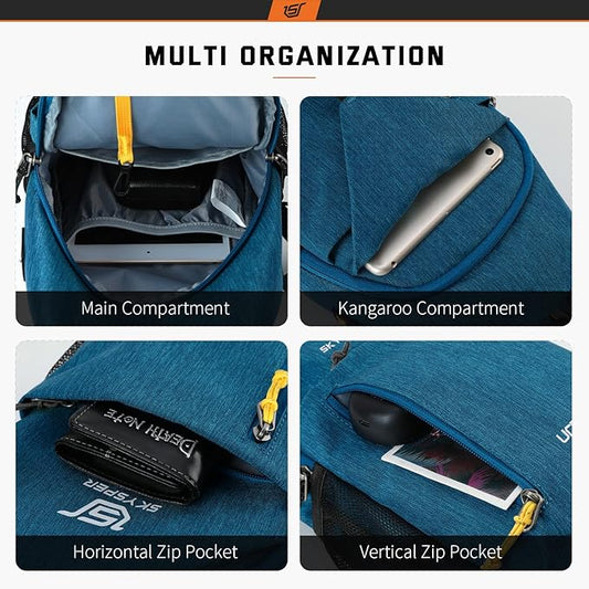 SKYSPER Sling Bag Crossbody Backpack - Chest Shoulder Cross Body Bag Travel Hiking Casual Daypack for Women Men(Blue)