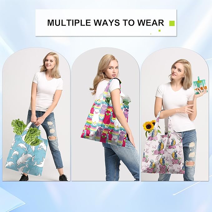 BeeGreen Reusable Grocery Bags 6 Pack, Heavy Duty Totes for Women, Foldable Grocery Bag Large Shopping Totes with Handles for Work, Travel, Gift, Store, Polyester Washable Reusable Tote Bag