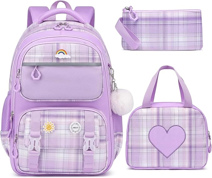 MOMUVO Backpack for Girls, Kids Backpack with Lunch Box, Bookbag for Girls Kindergarten Elementary Preschool Middle