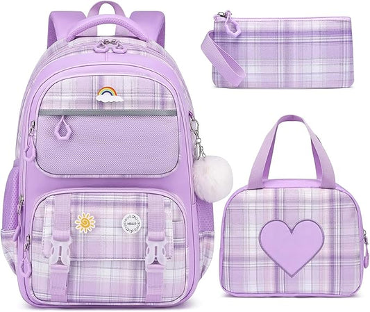MOMUVO Backpack for Girls, Kids Backpack with Lunch Box, Bookbag for Girls Kindergarten Elementary Preschool Middle