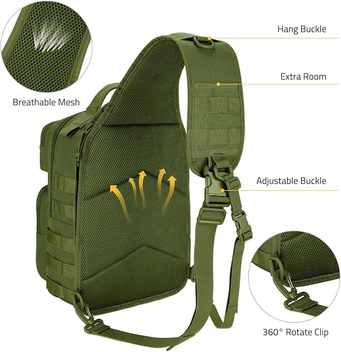 CVLIFE Tactical Sling Bag Backpack for Men Military Shoulder Sling Bag Molle Army Assault Detachable Tactical Bag with Bottle Holder Concealed Carry Daily Day Pack Work Bag for EDC Hiking, Green