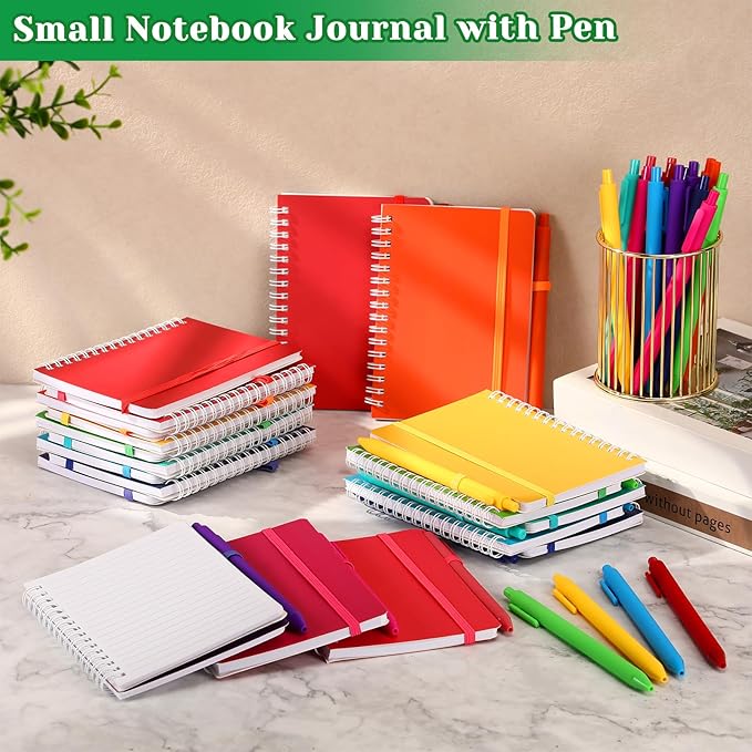 Fulmoon 30 Set A6 Spiral Notebook with Ballpoint Pen in 10 Colors 50 Sheets, 4" x 6" Bulk Ruled Small Notebooks Journals for Back to School Supplies Students Gifts Office Coworkers (Candy Brights)