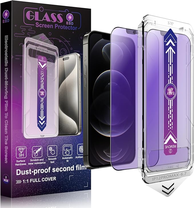 2 Pack Anti Blue Light Matte Screen Protector for iPhone 12 Pro Max 6.7-Inch Auto Dust Removal, No Bubbles, Tempered Glass Film, Easy Installation