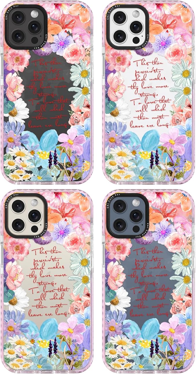for iPhone 15 Pro Case, Romantic Floral Pattern with Poetic Quote, Military-Grade Drop Protection, Cute Soft Slim TPU Protective Cover with Camera Protection for Women & Girls