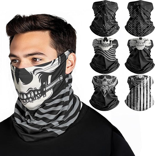 HONGTEYA 6 Pack Neck Gaiter Face Mask: Breathable Windproof Face Cover Balaclava High Elastic Earloop Bandana for Men Women