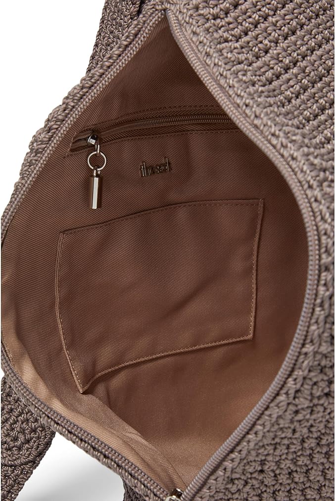 The Sak Geo Sling Backpack in Crochet, Single Sling Shoulder Strap, Mushroom