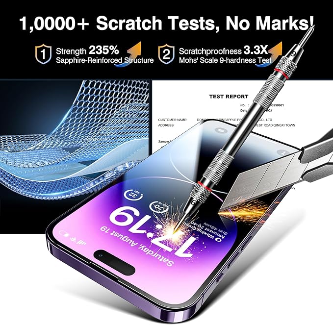 EZ-GLAZ-4 Pack for iPhone 14 Pro Screen Protector[6.1"] With 2 Pack Camera Lens Protector, 9H+ Hardness 12FT Military Grade Shatterproof Scratch Resistant Durable Tempered Glass Film with Flawless Fit Kit, HD Clear