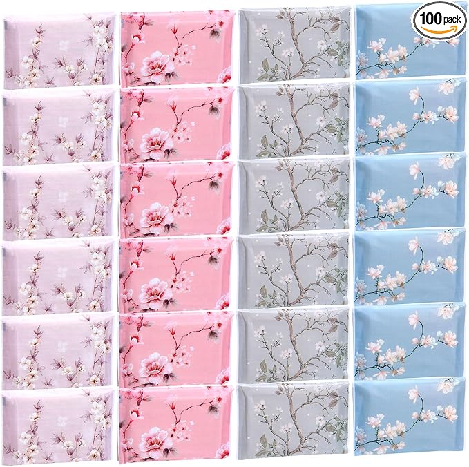 PerKoop 100 Pack Pocket Tissues Travel Slim Packs Small Facial Tissues Wallet Size Toilet Paper for Travel Guest Wedding Supplies, 4 Styles(Colorful Flowers)