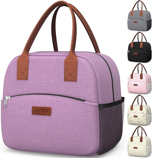 HOTOR Lunch Bag for Women & Men - Wear-Resistant & Leak-Proof Insulated Lunch Box with Large Capacity, Multi-Functional Cooler Bag for Office, Picnic, Purple, 10L, 10.60" x 5.90" x 9.50"