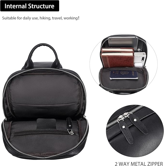 LANNSYNE Full Grain Leather Sling Bag For Men, Crossbody Chest Daypack Fits 10.5" iPad, Men’s Crossbody Bag