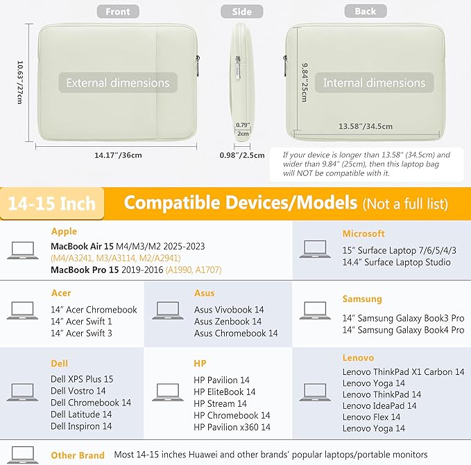 HYZUO 14-15 Inch Laptop Sleeve Bag Set for MacBook Air 15 M4/M3/M2, MacBook Pro 15, XPS 14/15 Plus, 15" Surface Laptop, Notebook Case for 14" HP Lenovo ThinkPad Asus Acer Huawei, Beige