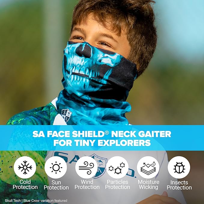 S A Company Kids' Face Shields UPF 30+, Breathable Multipurpose Neck Gaiters for Boys and Girls (Pack of 5)