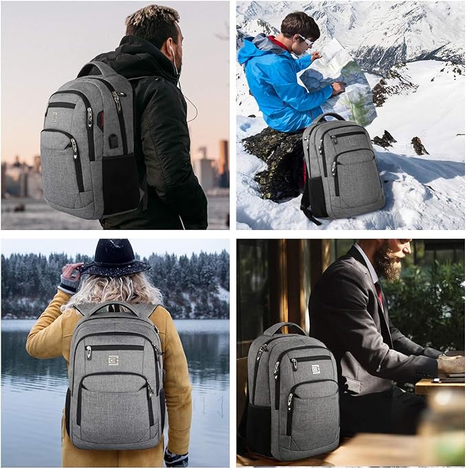 17 Inch Laptop Backpack, Business Anti Theft Slim Durable Laptops Backpack with USB Charging Port, Water Resistant College Computer Bag Gifts for Men & Women Fits 15.6 Inch Notebook-Grey