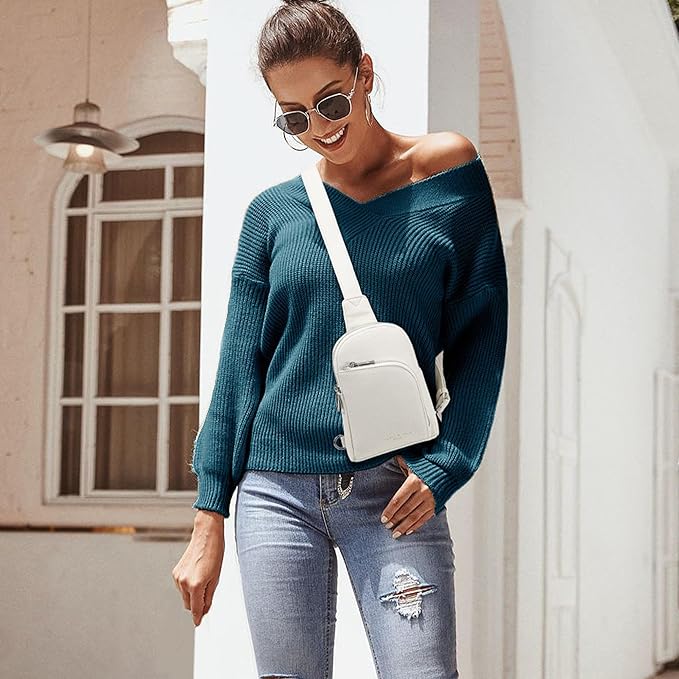 INICAT RFID Blocking Sling Bag Leather Crossbody Bags for Women Fanny Pack Cross Body for Woman Chest Bag for Travel 1.9L