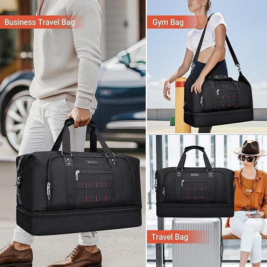 WITZMAN Travel Duffle Bags for Men Weekender Bags with Toiletry Bag Sets Carry On Overnight Bag 55L （B696 Black）