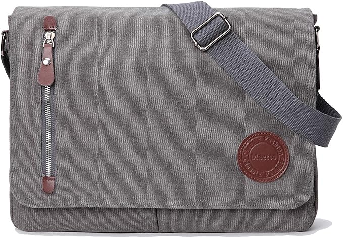 Vintage Canvas Satchel Messenger Bag for Men Women,Travel Shoulder bag 13.5" Laptop Bags Bookbag (Grey)