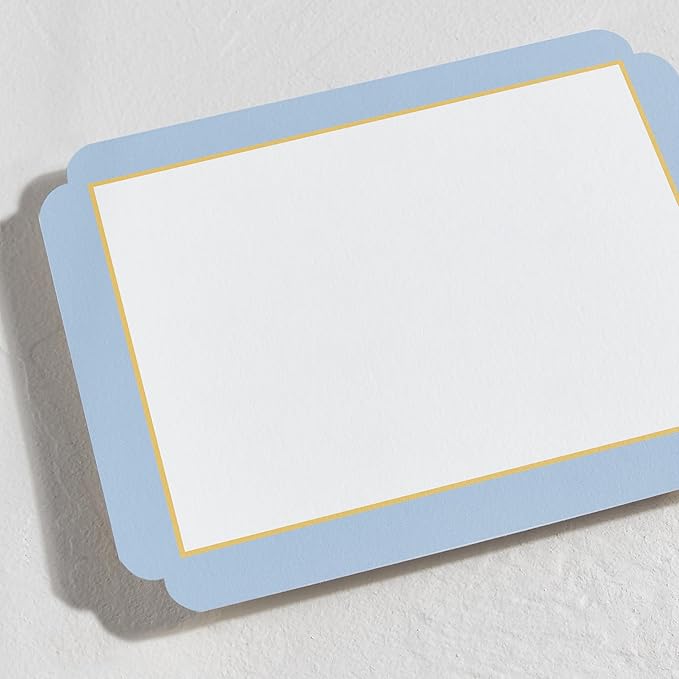 Minted July Stationery Set, Set of 10, Flat Note Cards & Envelopes for Invitations & Handwritten Thank You Messages, Blue & Yellow Stripes in Classic Frame Shape, Gifts for Women, Luxurious Paper