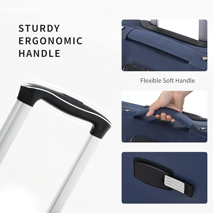 Merax Softside Luggage Set Softshell Lightweight 3 Piece Spinner Suitcase 22" 26" 30" Deep Blue