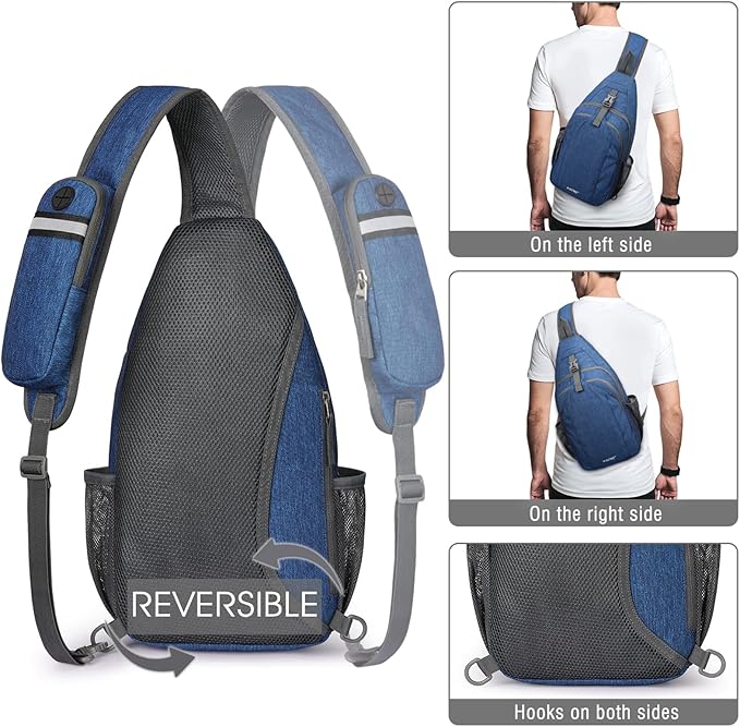 G4Free Sling Bag RFID Blocking Sling Backpack Crossbody Chest Bag Daypack for Hiking Travel(Dark Blue)