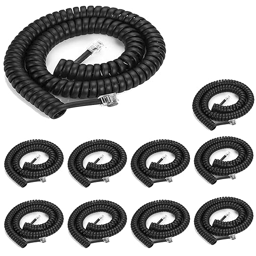 Phone Cord Landline8Ft Uncoiled / 1.4Ft Coiled Landline Phone Handset Cable RJ9 4P4C Telephone Accessory- Black (10pack)