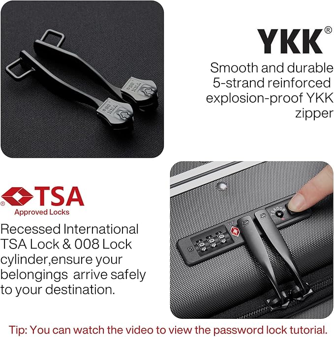 Hanke Grace Hard Shell Suitcases with Wheels,20 Inch Carry On Luggage Airline Approved with Aluminum Frame, Travel suitcase with Front Pocket Travel Luggage for Short Business Trips, Jet Black.