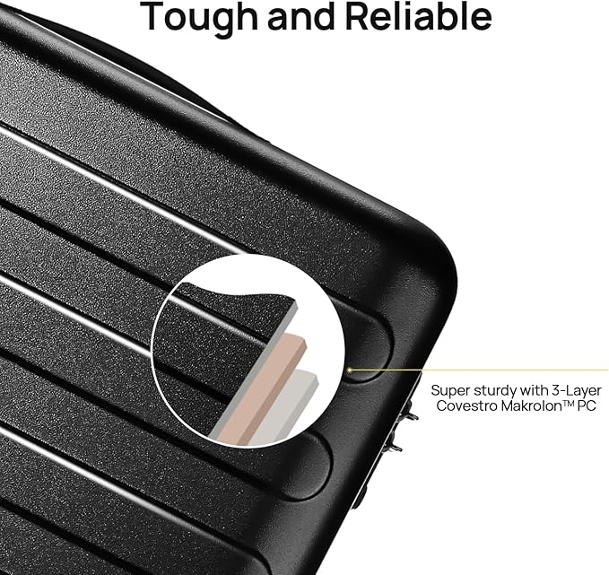 NINETYGO Medium Checked Luggage 24 Inch, Checking In Luggage with Smooth Spinner Wheels, Lightweight, Hard Shell PC Suitcase, Lightweight Travel Luggage, TSA Approved (Black, Rhine Basic)