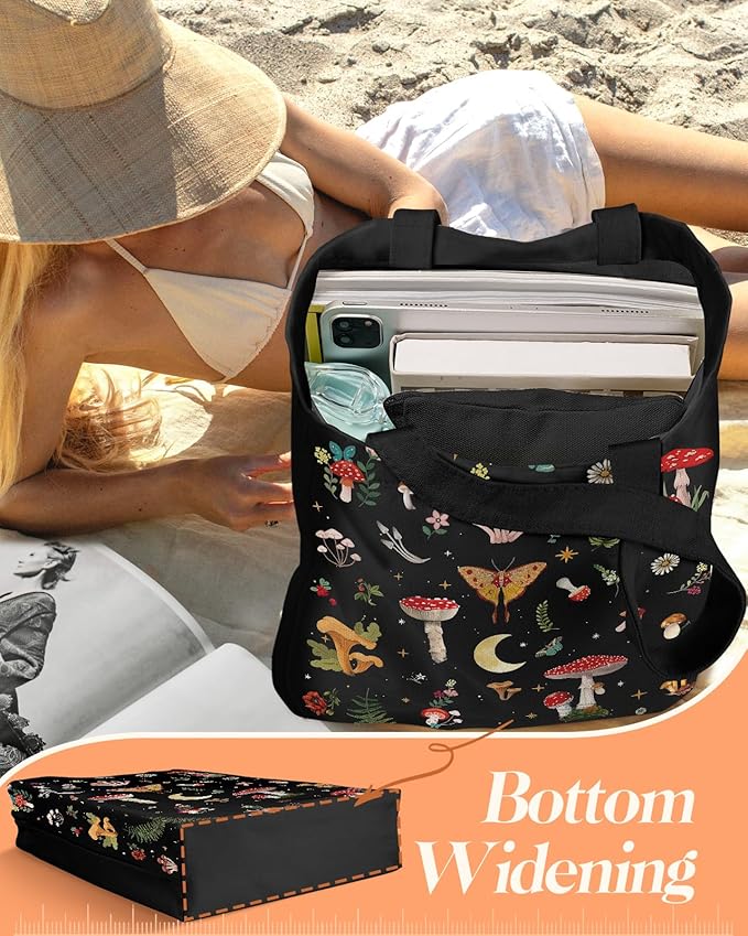 2 Pack Canvas Tote Bag - with Makeup Pouch Aesthetic Cute Women Reusable Canvas Bag for Shopping, Work, Travel